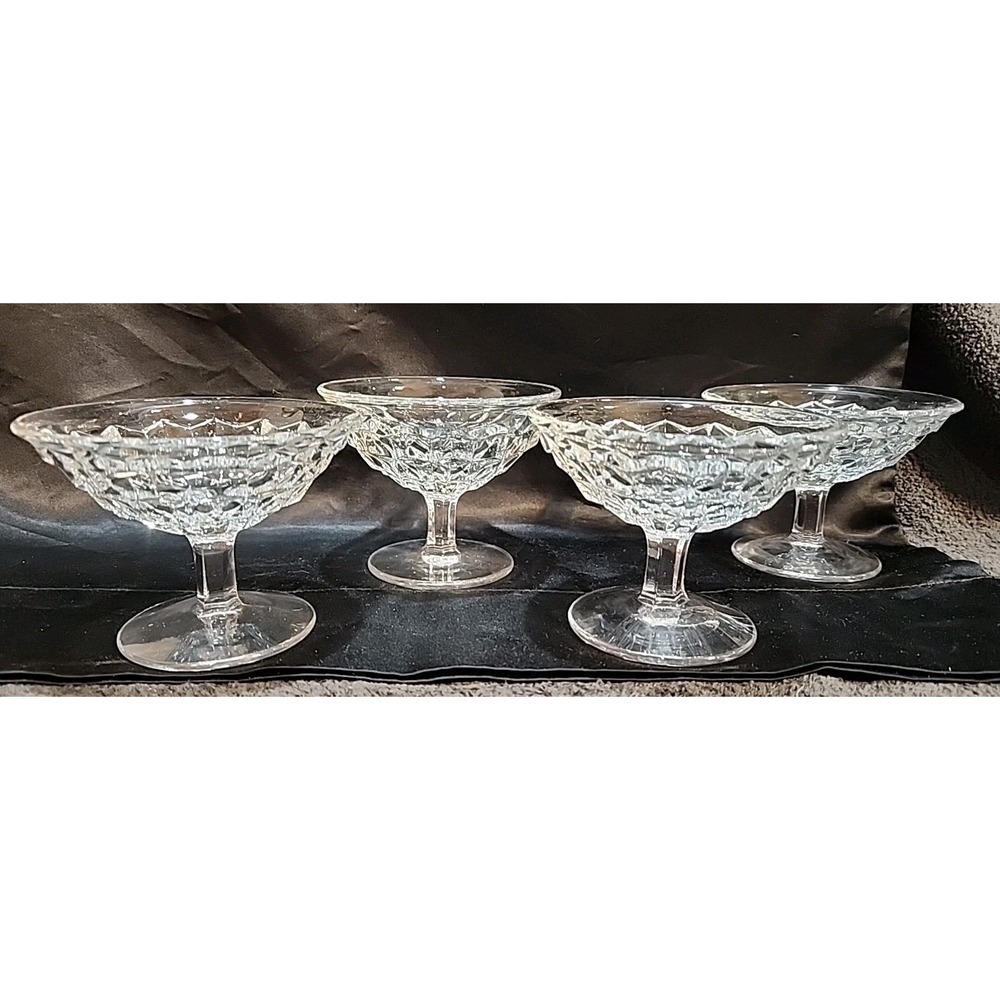 Set Of 4 Vintage Fostoria Cubist Glass Footed Ice Cream Sundae Sherbet Dishes